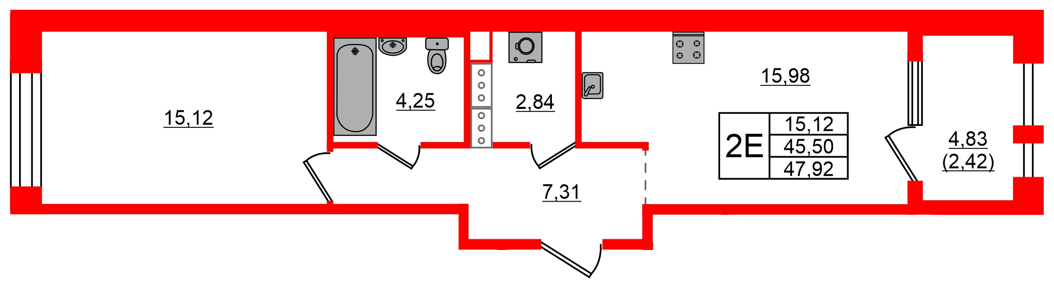 Квартира в ЖК Знатный, 1 комнатная, 47.92 м², 11 этаж