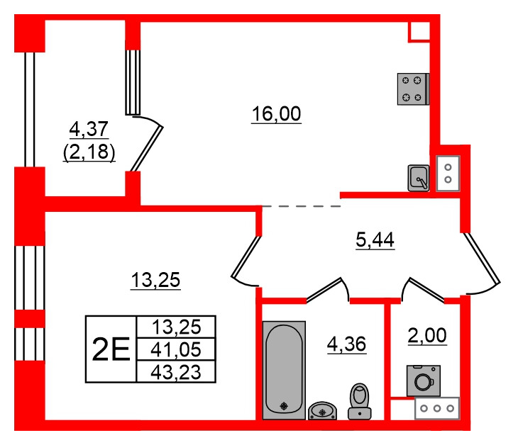 Квартира в ЖК Знатный, 1 комнатная, 43.23 м², 7 этаж