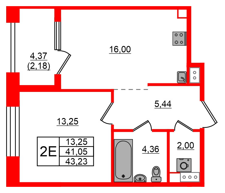 Квартира в ЖК Знатный, 1 комнатная, 43.23 м², 9 этаж