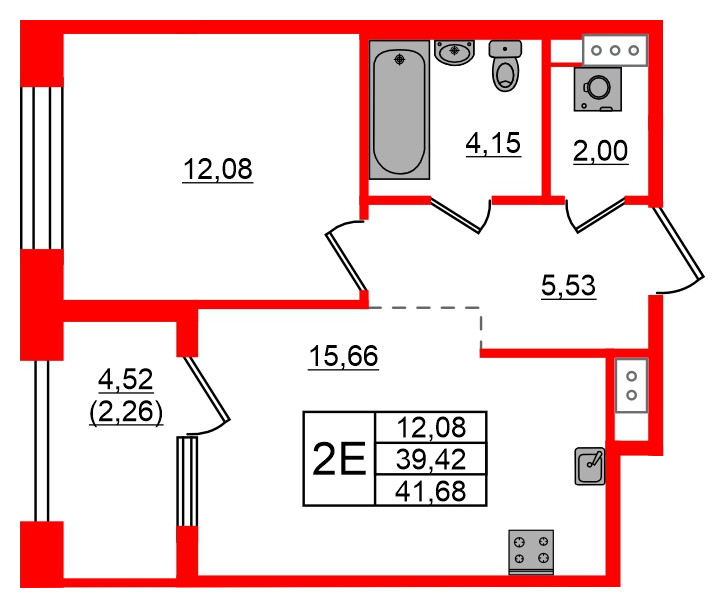 Квартира в ЖК Знатный, 1 комнатная, 41.68 м², 9 этаж