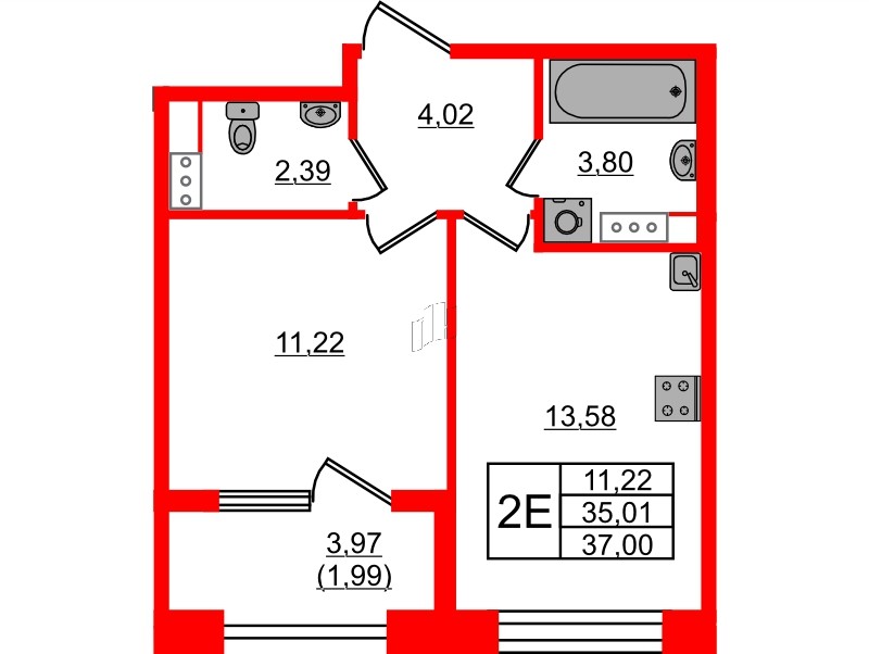 Квартира в ЖК Знатный, 1 комнатная, 37 м², 7 этаж