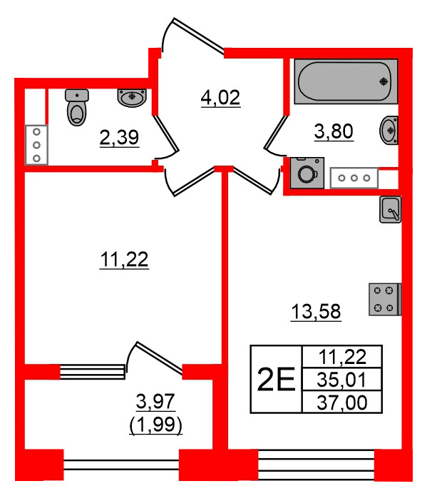 Квартира в ЖК Знатный, 1 комнатная, 37 м², 10 этаж