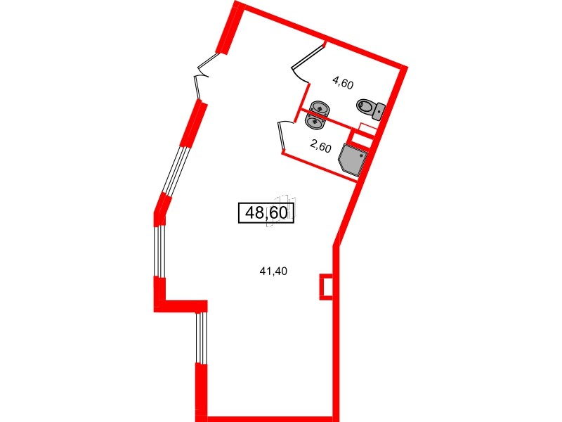 Помещение в ЖК Клюква.Парк, 48.6 м², 1 этаж