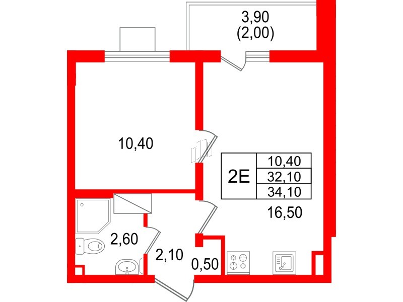 Квартира в ЖК 'Цветной город', 1 комнатная, 34.1 м², 16 этаж