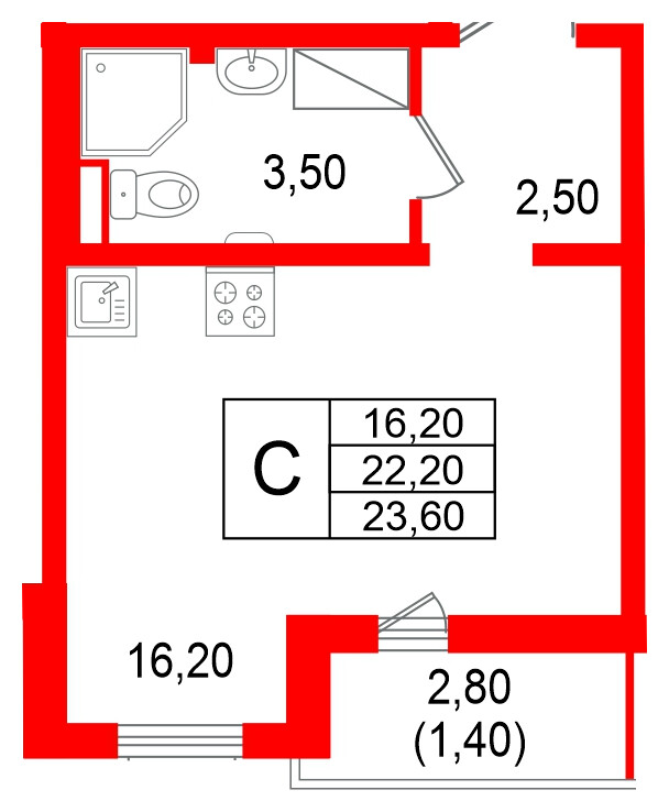Квартира в ЖК 'Цветной город', студия, 23.6 м², 20 этаж