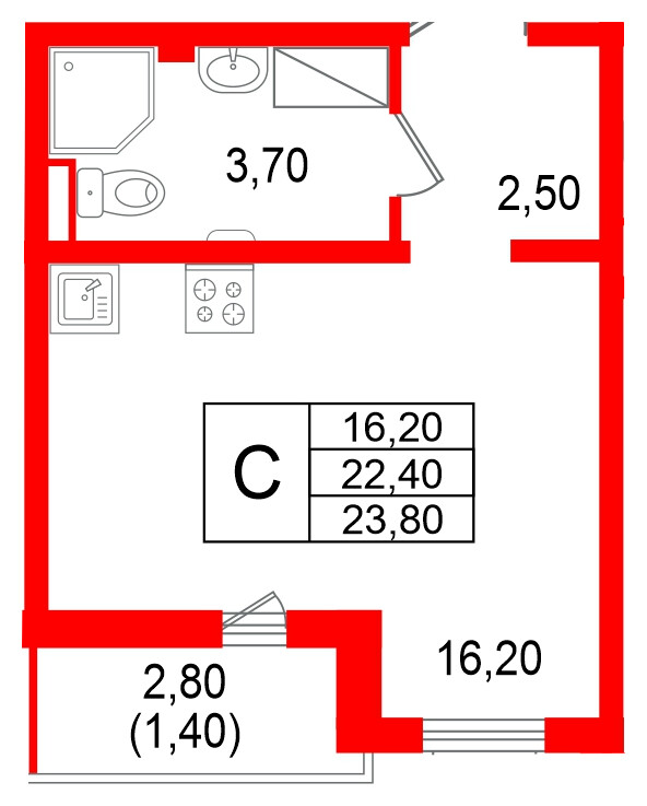 Квартира в ЖК 'Цветной город', студия, 23.8 м², 9 этаж
