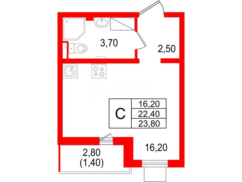 Квартира в ЖК «Цветной город», студия, 23.8 м², 12 этаж