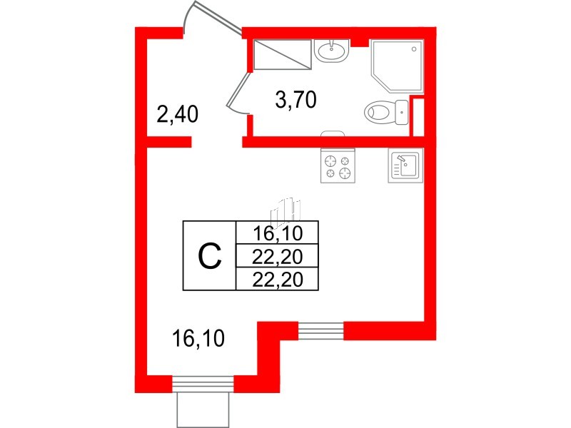 Квартира в ЖК 'Цветной город', студия, 22.2 м², 3 этаж