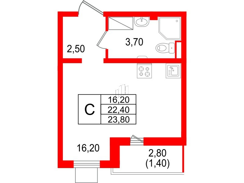 Квартира в ЖК 'Цветной город', студия, 23.8 м², 13 этаж