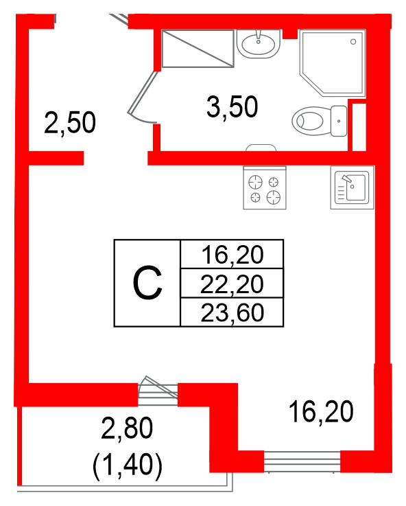 Квартира в ЖК 'Цветной город', студия, 23.6 м², 15 этаж