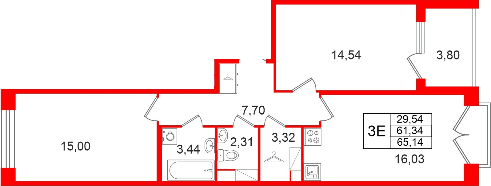 Квартира в ЖК Дом на Курской, 2 комнатная, 61.34 м², 8 этаж