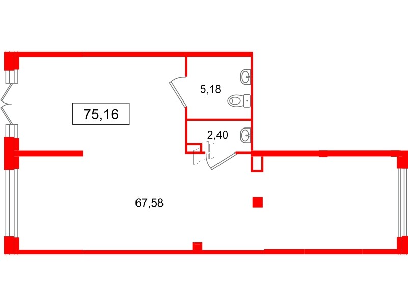 Помещение в ЖК Цивилизация на Неве, 75.16 м², 1 этаж
