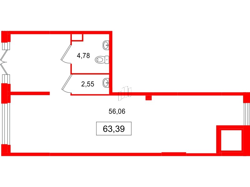 Помещение в ЖК Цивилизация на Неве, 63.39 м², 1 этаж