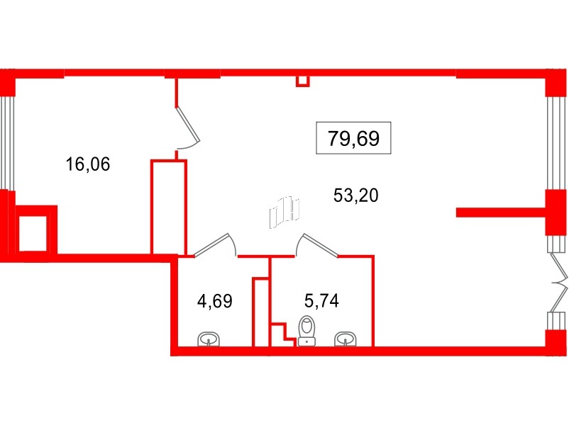 Помещение в ЖК Цивилизация на Неве, 79.69 м², 1 этаж