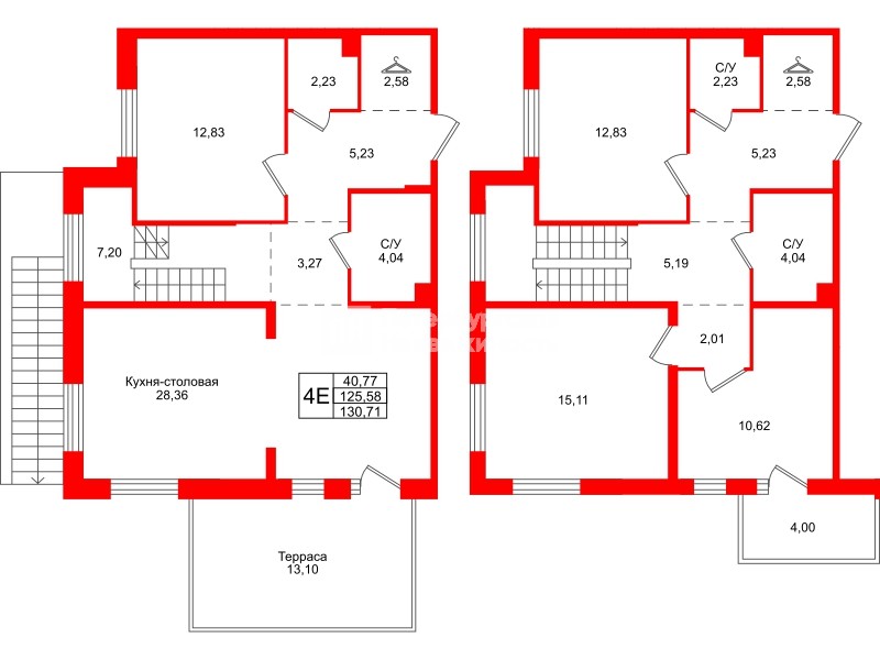 Квартира в ЖК Тишин, 3 комнатная, 130.71 м², 1 этаж