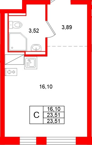Квартира в ЖК Квартал Торики, студия, 23.51 м², 10 этаж