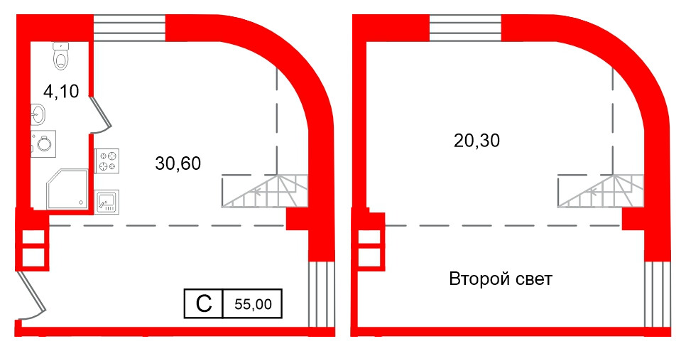 Апартаменты в ЖК Апарт-отель ФОМИН, студия, 55 м², 5 этаж