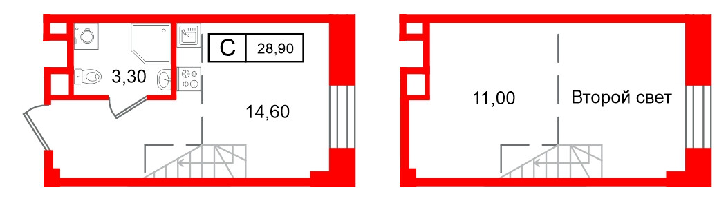 Апартаменты в ЖК Апарт-отель ФОМИН, студия, 28.9 м², 2 этаж