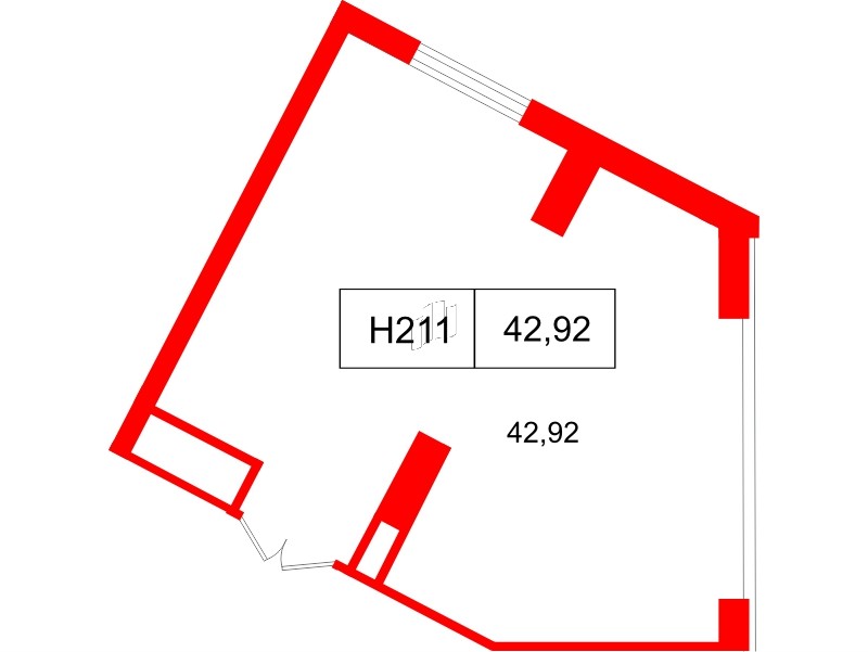 Помещение в ЖК Вертикаль на Московской (корп.2)., 42.92 м², 2 этаж