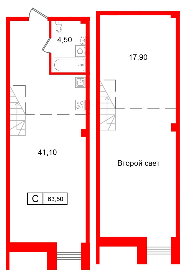 Апартаменты в ЖК Апарт-отель ФОМИН, студия, 63.5 м², 3 этаж