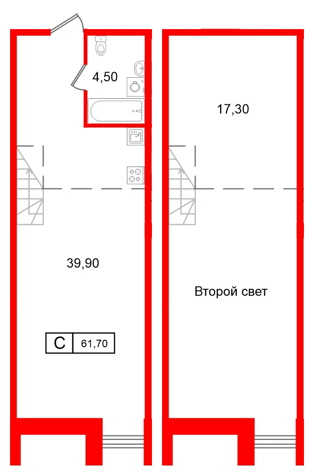 Апартаменты в ЖК Апарт-отель ФОМИН, студия, 61.7 м², 2 этаж