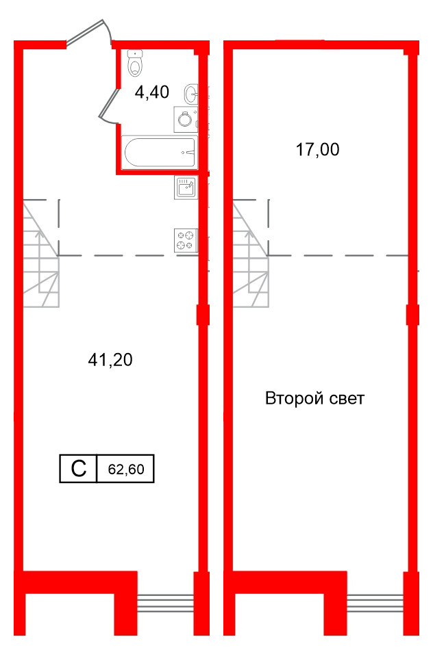 Апартаменты в ЖК Апарт-отель ФОМИН, студия, 62.6 м², 5 этаж