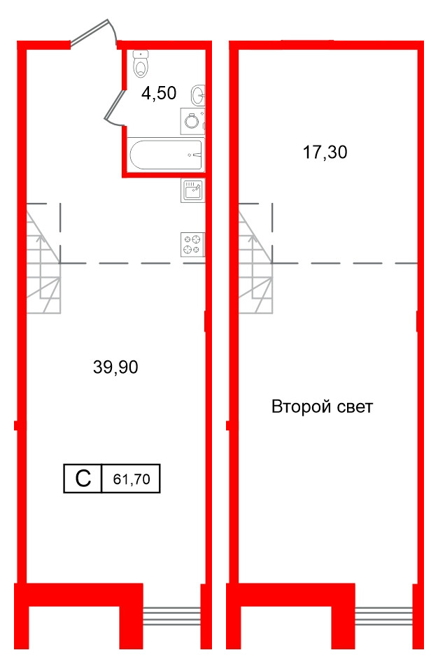 Апартаменты в ЖК Апарт-отель ФОМИН, студия, 61.7 м², 6 этаж