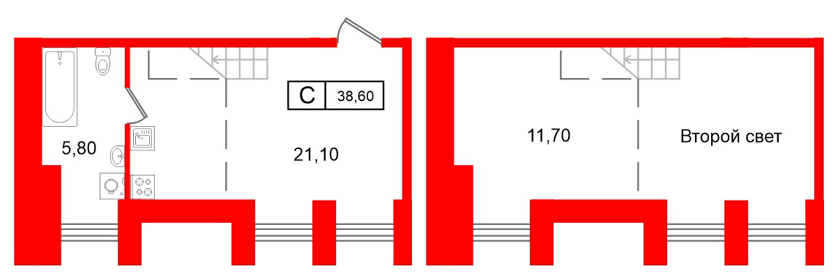 Апартаменты в ЖК Апарт-отель ФОМИН, студия, 38.6 м², 2 этаж