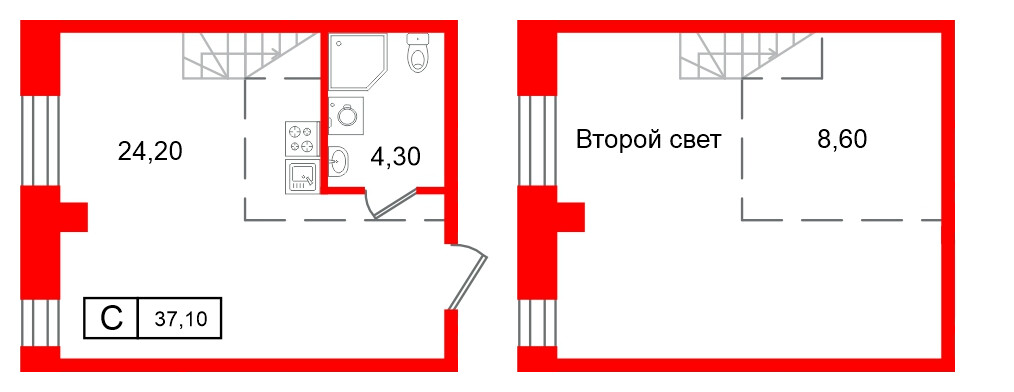 Апартаменты в ЖК Апарт-отель ФОМИН, студия, 37.1 м², 6 этаж