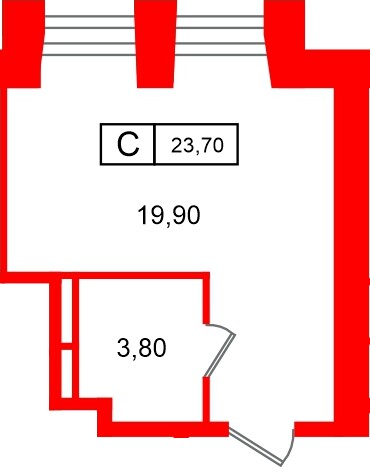 Планировка — Студия квартира, 23,7 м² в ЖК «Апарт-отель ФОМИН»