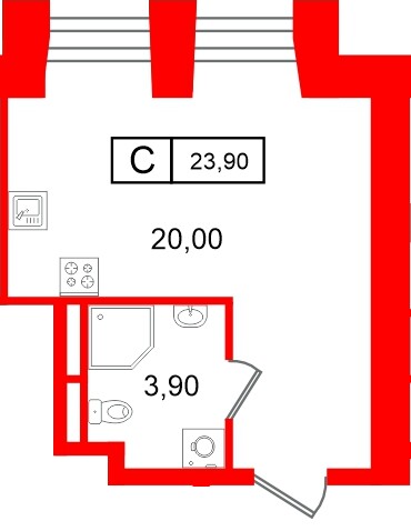 Планировка — Студия квартира, 23,9 м² в ЖК «Апарт-отель ФОМИН»