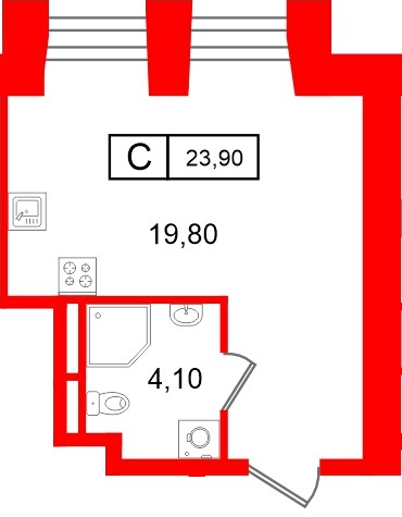 Планировка — Студия квартира, 23,9 м² в ЖК «Апарт-отель ФОМИН»