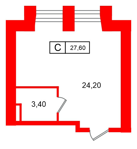 Апартаменты в ЖК Апарт-отель ФОМИН, студия, 27.6 м², 2 этаж
