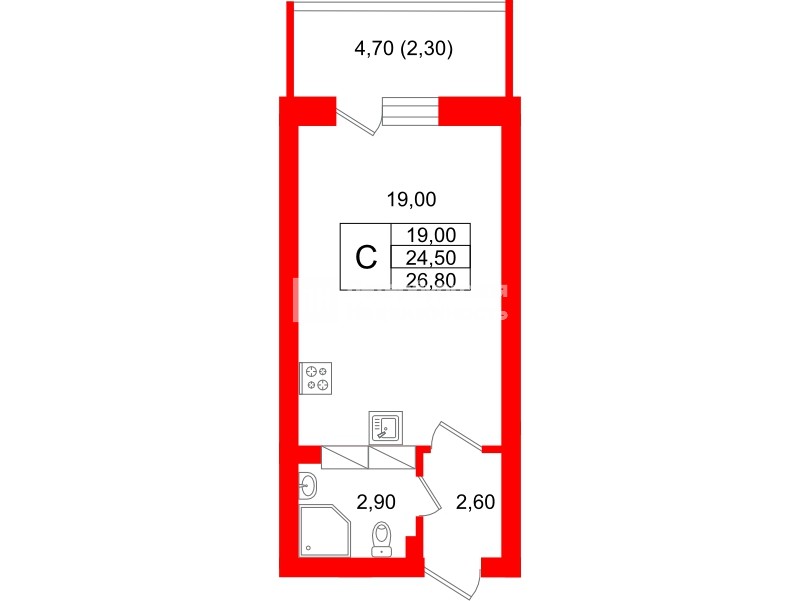 Квартира в ЖК Экос, студия, 26.55 м², 8 этаж
