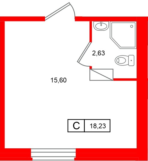 Планировка — Студия квартира, 18,2 м² в ЖК «Клубный дом Лиговский,127»