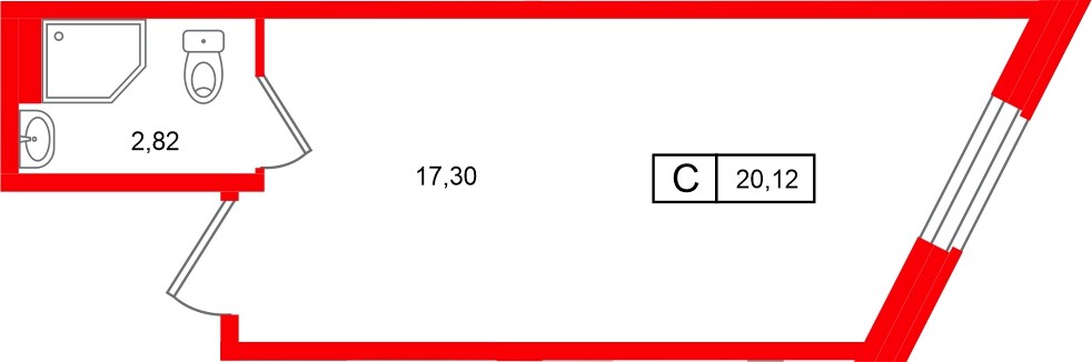 Планировка — Студия квартира, 20,1 м² в ЖК «Клубный дом Лиговский,127»