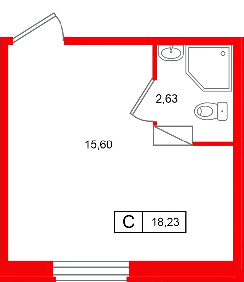 Планировка — Студия квартира, 18,2 м² в ЖК «Клубный дом Лиговский,127»