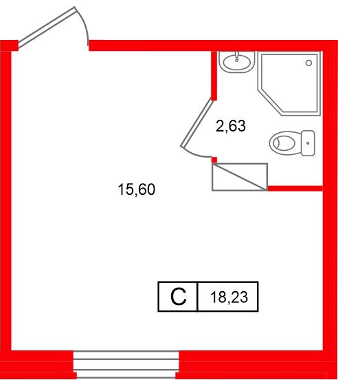 Планировка — Студия квартира, 18,2 м² в ЖК «Клубный дом Лиговский,127»