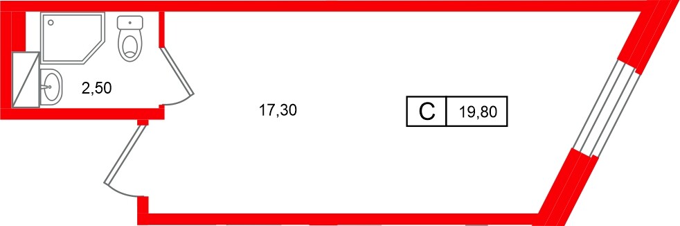 Планировка — Студия квартира, 19,8 м² в ЖК «Клубный дом Лиговский,127»