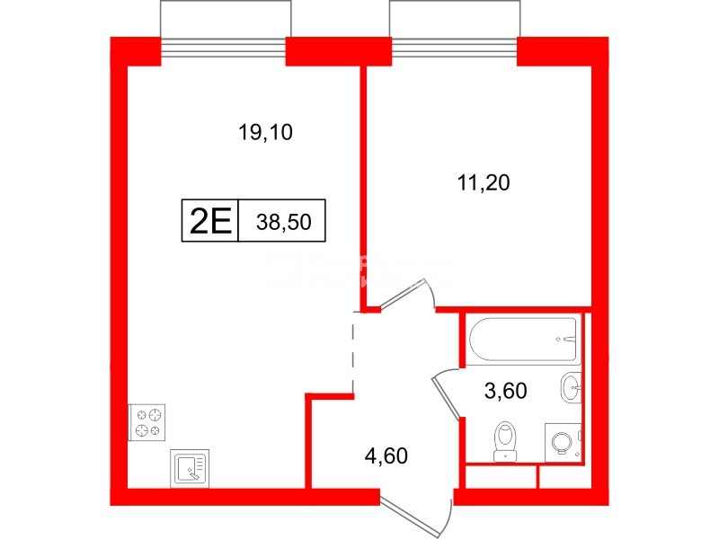 Квартира в ЖК Витебский парк, 1 комнатная, 38.5 м², 2 этаж