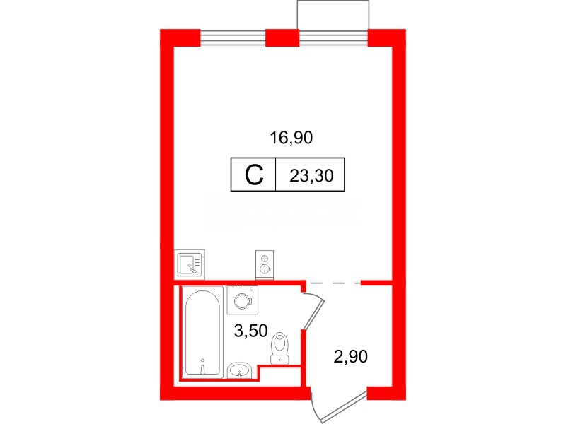 Квартира в ЖК Витебский парк, студия, 23.3 м², 6 этаж