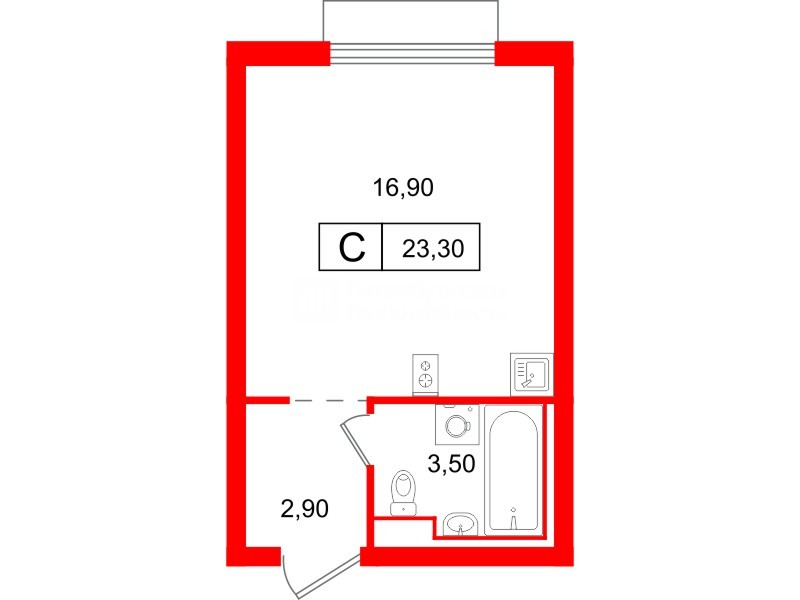 Квартира в ЖК Витебский парк, студия, 23.3 м², 12 этаж