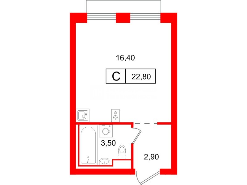 Квартира в ЖК Витебский парк, студия, 23.3 м², 2 этаж