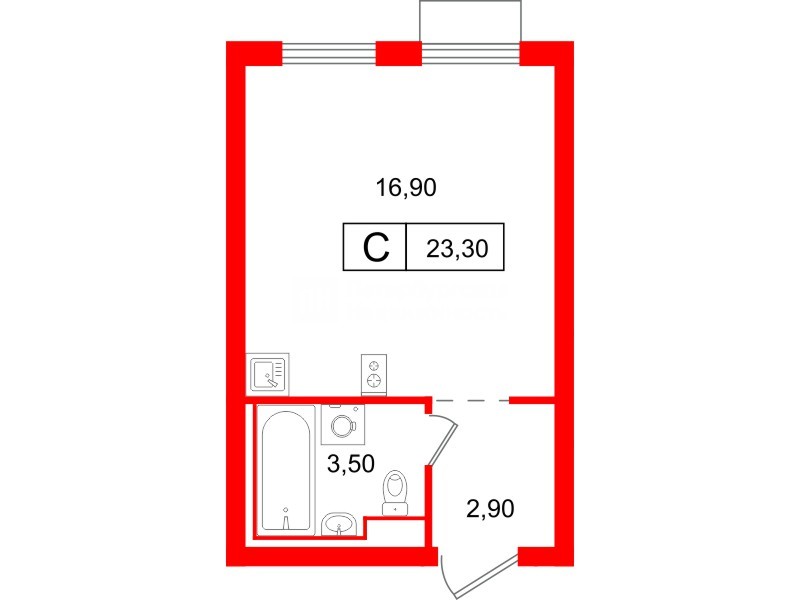Квартира в ЖК Витебский парк, студия, 23.3 м², 5 этаж