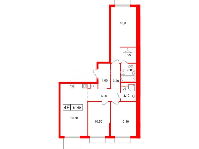 Квартира в ЖК Витебский парк, 3 комнатная, 81.6 м², 5 этаж