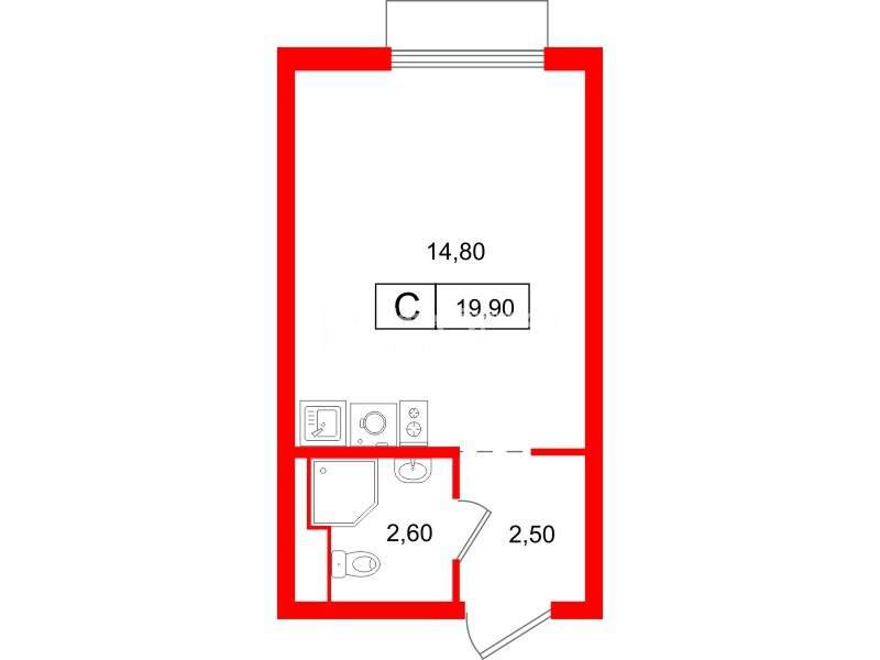 Квартира в ЖК Витебский парк, студия, 19.9 м², 3 этаж
