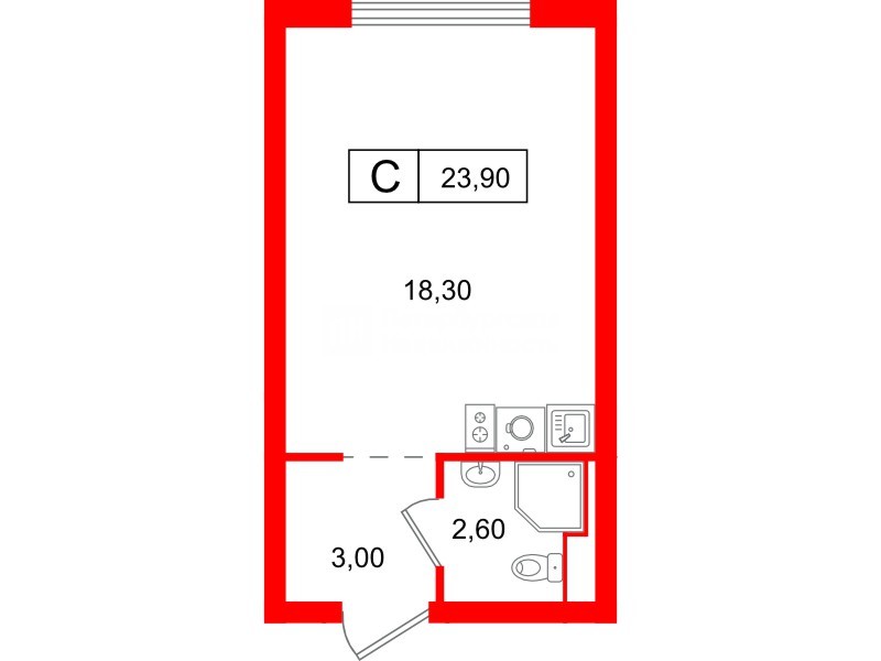 Квартира в ЖК Витебский парк, студия, 23.9 м², 3 этаж