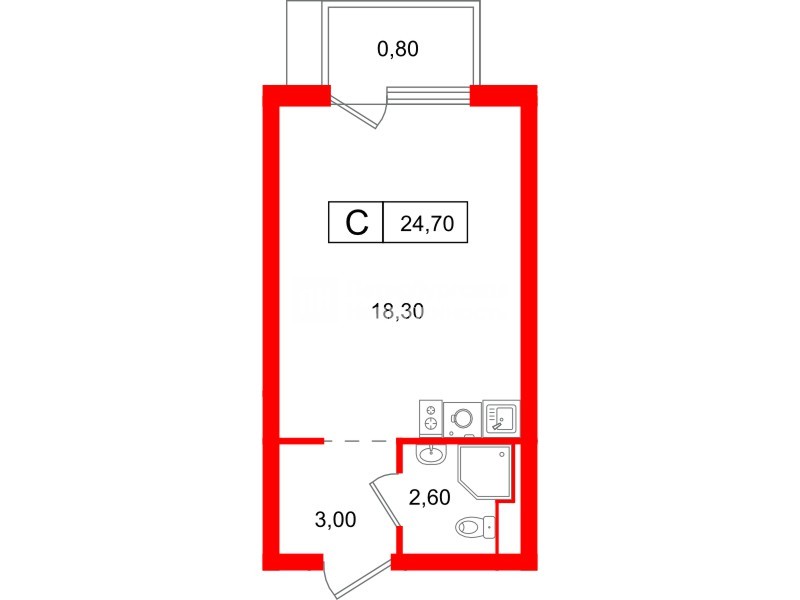 Квартира в ЖК Витебский парк, студия, 24.7 м², 10 этаж