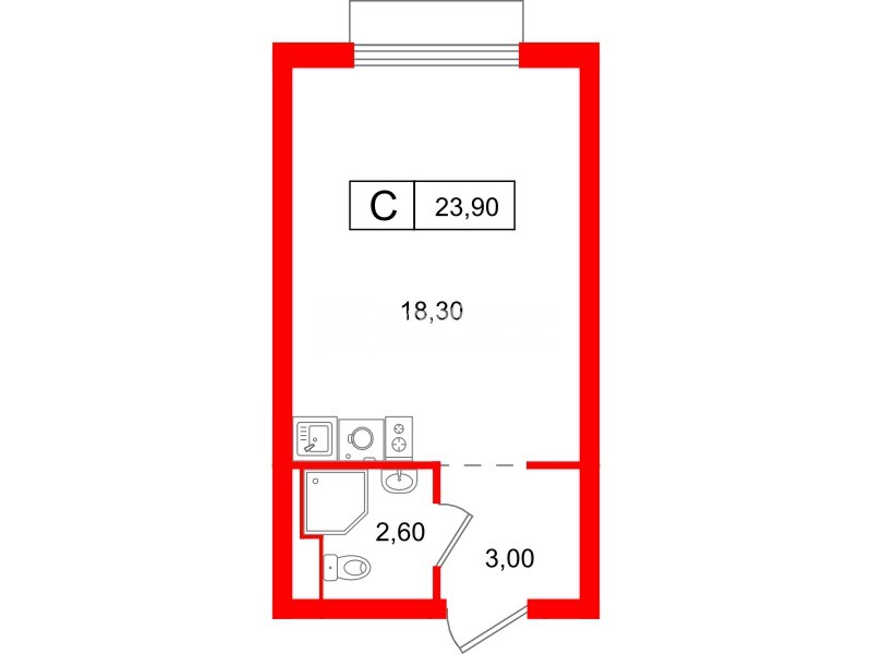Квартира в ЖК Витебский парк, студия, 23.9 м², 11 этаж