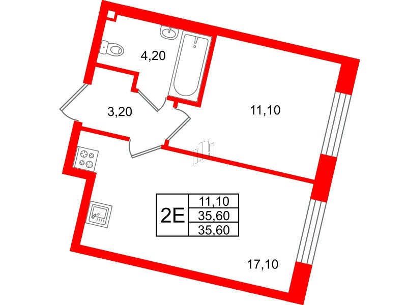 Квартира в ЖК Большая Охта, 1 комнатная, 35.6 м², 3 этаж